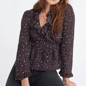 Madewell ruffle hem wrap blouse in starry night XL